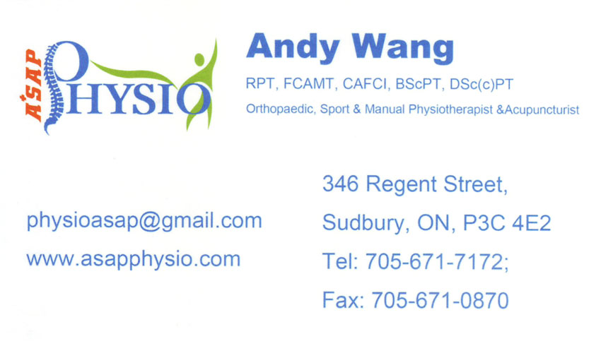 ASAP Physio Sudbury Ontario Physiotherapy Acupuncture Sports Medicine Andy Wang Physiotherapist