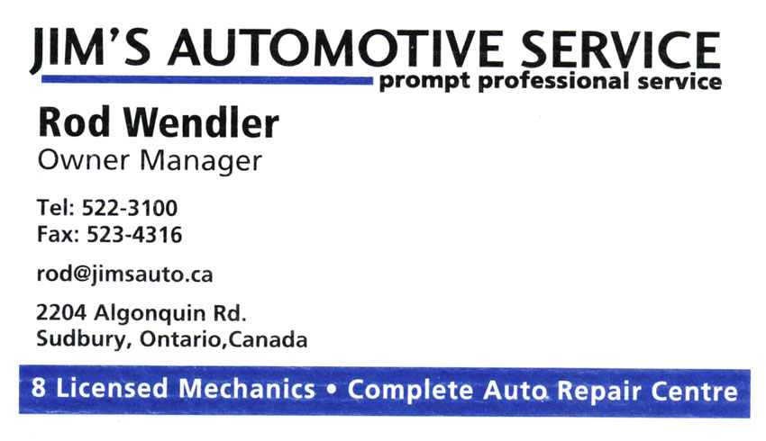 Jim’s Automotive Service Sudbury Ontario Auto Repair Garage Rod Wendler