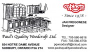 Pauls Quality Woodcraft and Custom Kitchen Cabinets Ltd in Sudbury Ontario Business Card