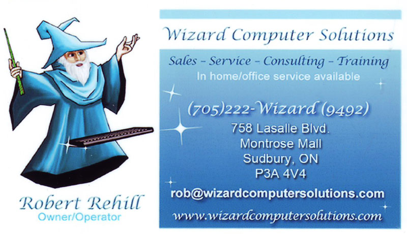 Wizard Computer Solutions Repair & Cleaning and Printer Inks in Sudbury Ontario Business Card